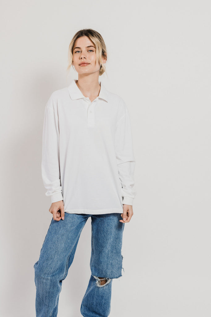 Collared Long Sleeve Unisex T-shirt | White