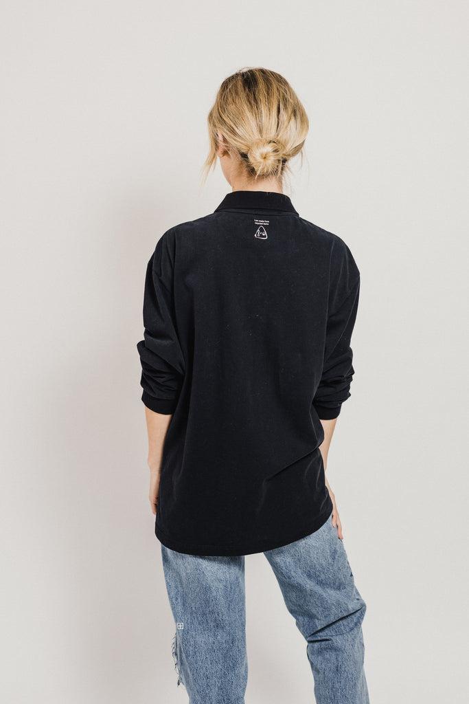 Collared Long Sleeve Unisex T-shirt | Black